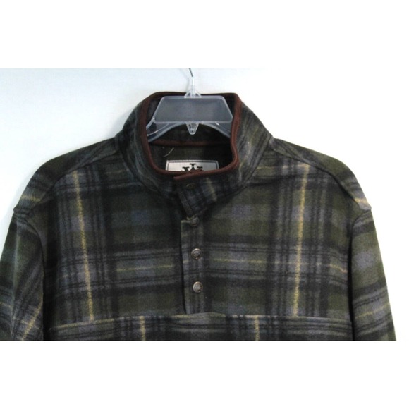 John Wayne Shirt Fleece Jacket size 2XL Green Plaid Mock 1/4 Snap Up Long Sleeve - Picture 2 of 8